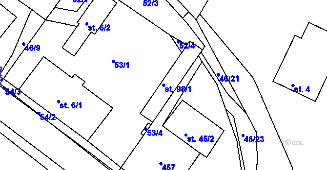 Parcela st. 98/1 v KÚ Včelnička, Katastrální mapa