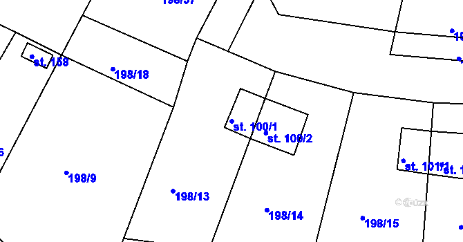 Parcela st. 100/1 v KÚ Včelnička, Katastrální mapa