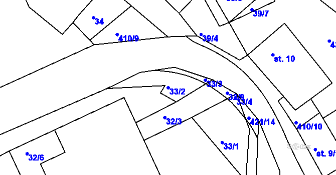 Parcela st. 33/2 v KÚ Včelnička, Katastrální mapa