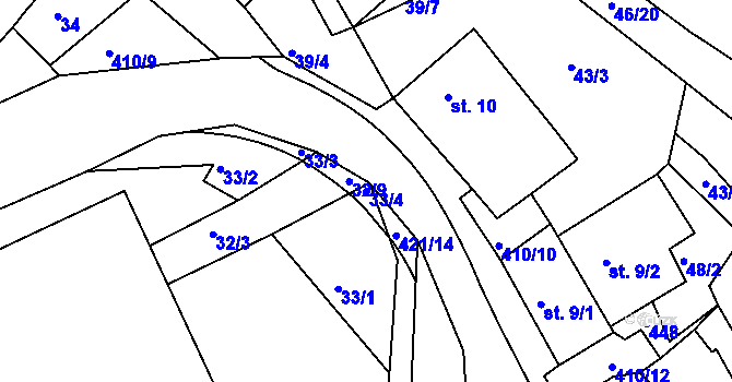Parcela st. 33/4 v KÚ Včelnička, Katastrální mapa