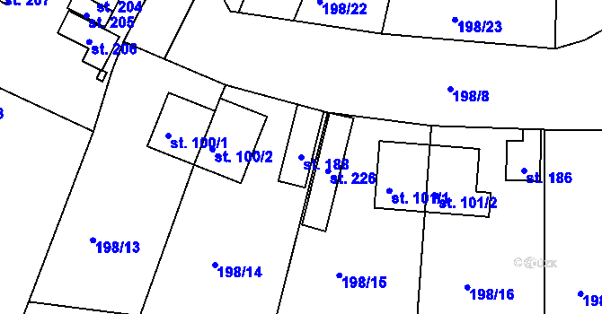 Parcela st. 188 v KÚ Včelnička, Katastrální mapa