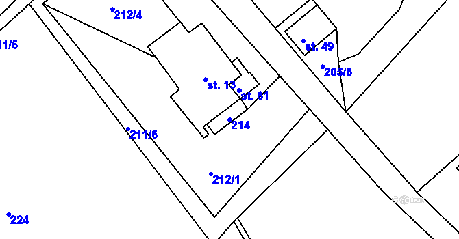 Parcela st. 214 v KÚ Koníkov, Katastrální mapa