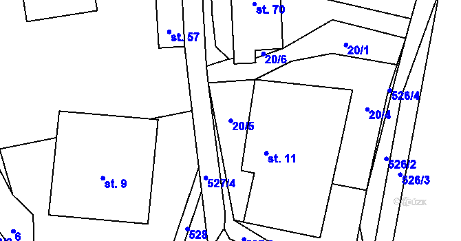 Parcela st. 20/5 v KÚ Jimramovské Pavlovice, Katastrální mapa