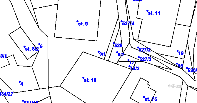 Parcela st. 9/1 v KÚ Jimramovské Pavlovice, Katastrální mapa