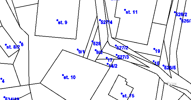 Parcela st. 9/2 v KÚ Jimramovské Pavlovice, Katastrální mapa