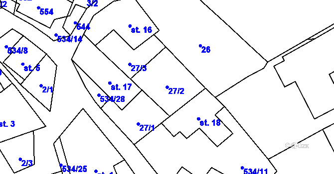 Parcela st. 27/2 v KÚ Jimramovské Pavlovice, Katastrální mapa