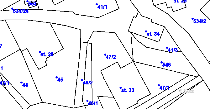 Parcela st. 47/2 v KÚ Jimramovské Pavlovice, Katastrální mapa