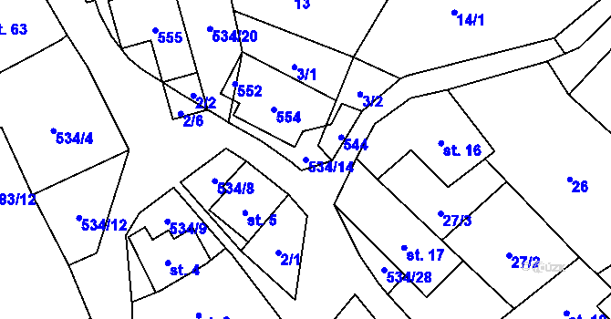 Parcela st. 534/14 v KÚ Jimramovské Pavlovice, Katastrální mapa