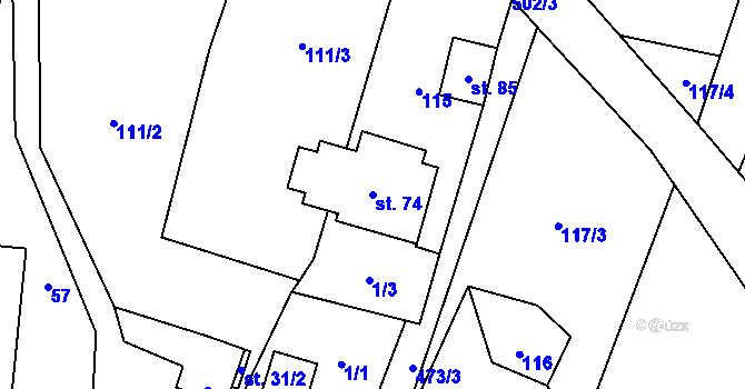 Parcela st. 74 v KÚ Míchov, Katastrální mapa