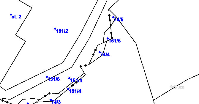 Parcela st. 74/4 v KÚ Míchov, Katastrální mapa