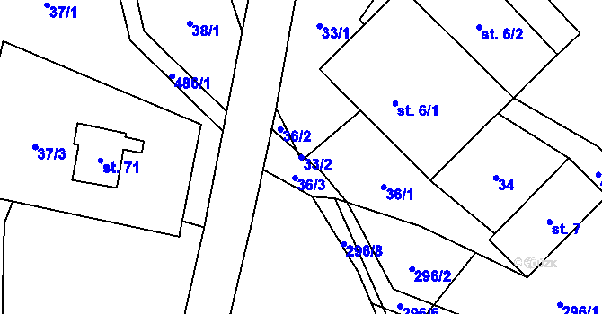 Parcela st. 33/2 v KÚ Míchov, Katastrální mapa