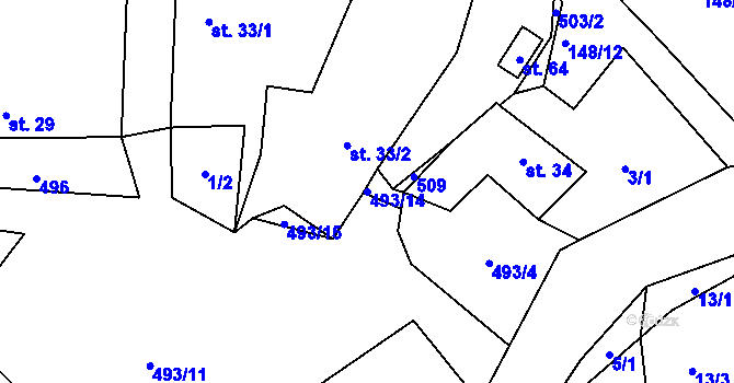 Parcela st. 493/14 v KÚ Míchov, Katastrální mapa