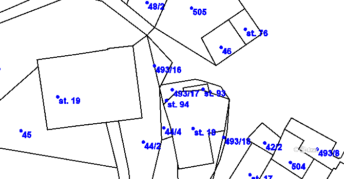 Parcela st. 493/17 v KÚ Míchov, Katastrální mapa