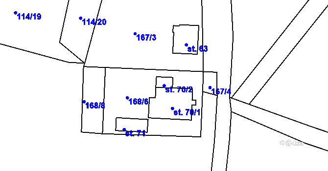 Parcela st. 70/2 v KÚ Odranec, Katastrální mapa