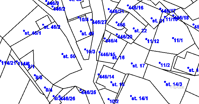 Parcela st. 446/15 v KÚ Odranec, Katastrální mapa