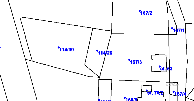 Parcela st. 114/20 v KÚ Odranec, Katastrální mapa