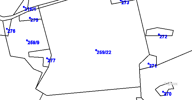 Parcela st. 259/22 v KÚ Odranec, Katastrální mapa
