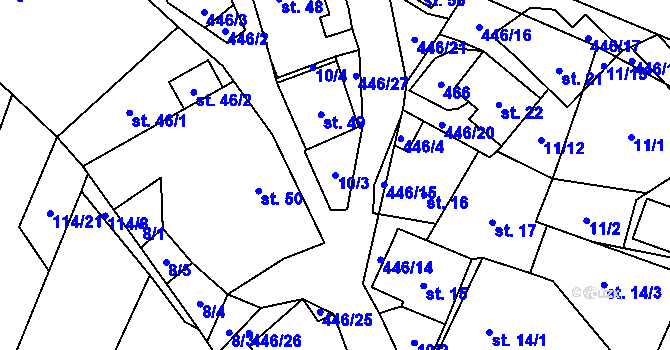 Parcela st. 10/3 v KÚ Odranec, Katastrální mapa