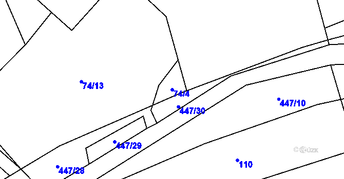 Parcela st. 74/4 v KÚ Roženecké Paseky, Katastrální mapa