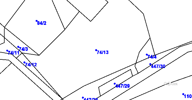 Parcela st. 74/13 v KÚ Roženecké Paseky, Katastrální mapa
