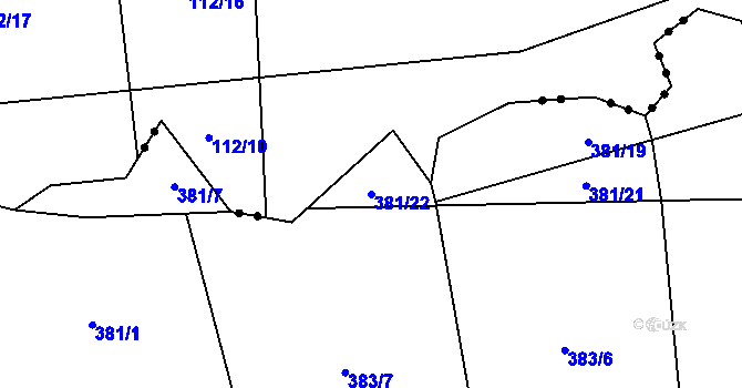 Parcela st. 381/22 v KÚ Roženecké Paseky, Katastrální mapa