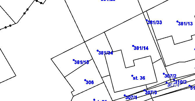Parcela st. 381/34 v KÚ Roženecké Paseky, Katastrální mapa
