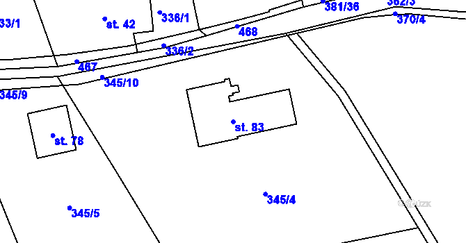 Parcela st. 83 v KÚ Roženecké Paseky, Katastrální mapa