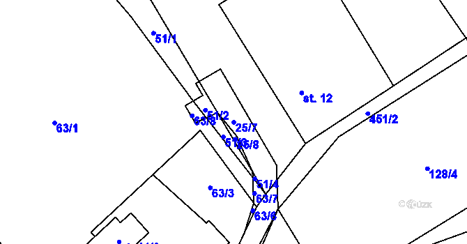 Parcela st. 25/7 v KÚ Roženecké Paseky, Katastrální mapa