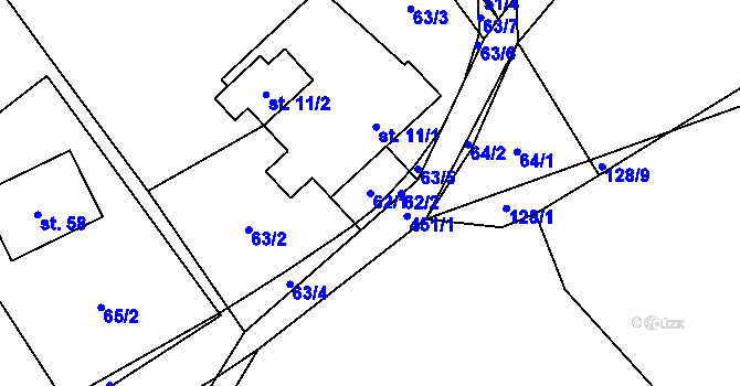 Parcela st. 62/1 v KÚ Roženecké Paseky, Katastrální mapa