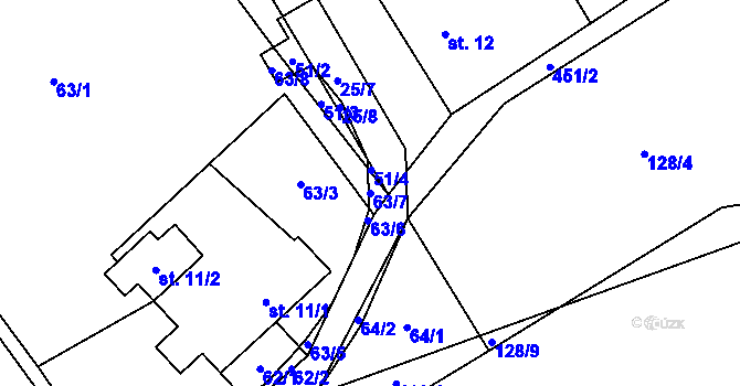 Parcela st. 63/7 v KÚ Roženecké Paseky, Katastrální mapa