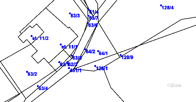 Parcela st. 64/1 v KÚ Roženecké Paseky, Katastrální mapa