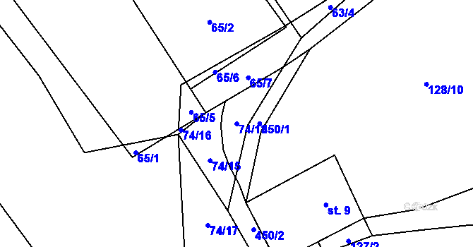 Parcela st. 74/18 v KÚ Roženecké Paseky, Katastrální mapa