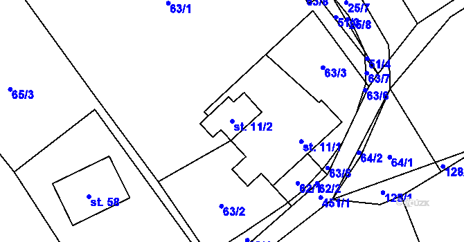 Parcela st. 11/2 v KÚ Roženecké Paseky, Katastrální mapa