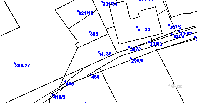 Parcela st. 35 v KÚ Roženecké Paseky, Katastrální mapa