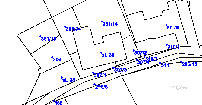 Parcela st. 36 v KÚ Roženecké Paseky, Katastrální mapa