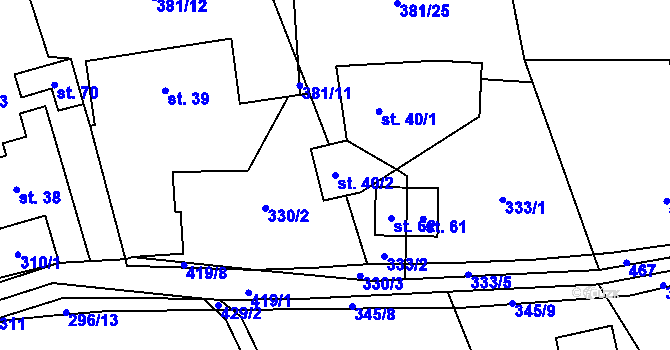 Parcela st. 40/2 v KÚ Roženecké Paseky, Katastrální mapa