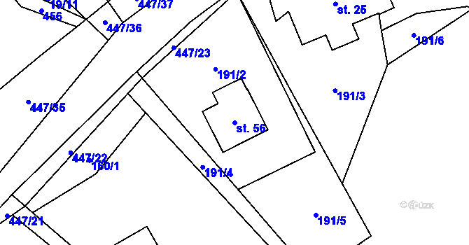 Parcela st. 56 v KÚ Roženecké Paseky, Katastrální mapa