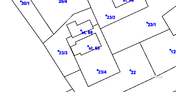 Parcela st. 65 v KÚ Roženecké Paseky, Katastrální mapa