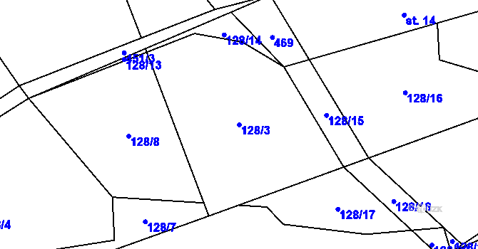 Parcela st. 128/3 v KÚ Roženecké Paseky, Katastrální mapa
