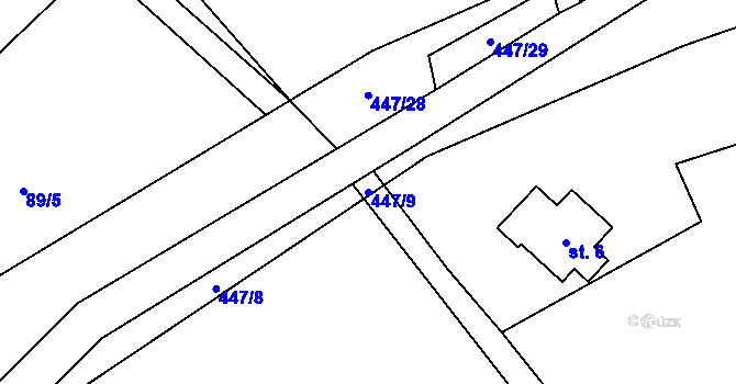 Parcela st. 447/9 v KÚ Roženecké Paseky, Katastrální mapa