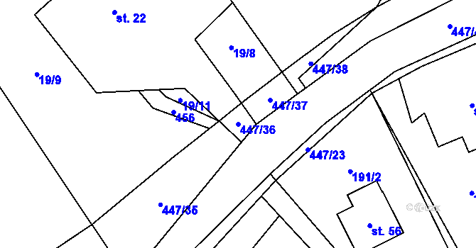 Parcela st. 447/36 v KÚ Roženecké Paseky, Katastrální mapa