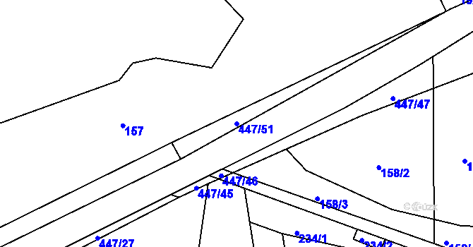 Parcela st. 447/51 v KÚ Roženecké Paseky, Katastrální mapa
