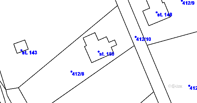 Parcela st. 150 v KÚ Věcov, Katastrální mapa