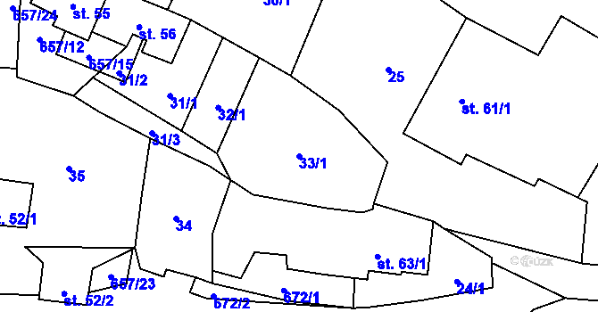 Parcela st. 33/1 v KÚ Věcov, Katastrální mapa