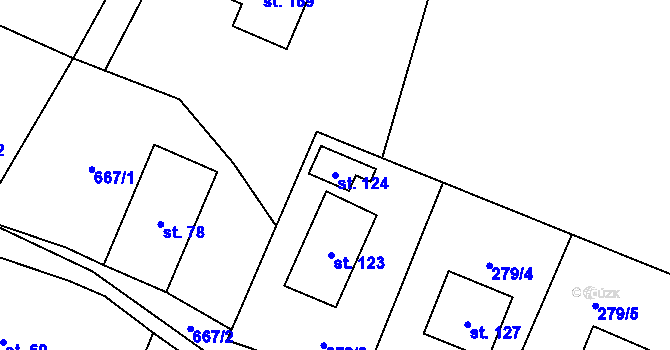 Parcela st. 124 v KÚ Věcov, Katastrální mapa