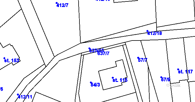 Parcela st. 637/7 v KÚ Věcov, Katastrální mapa