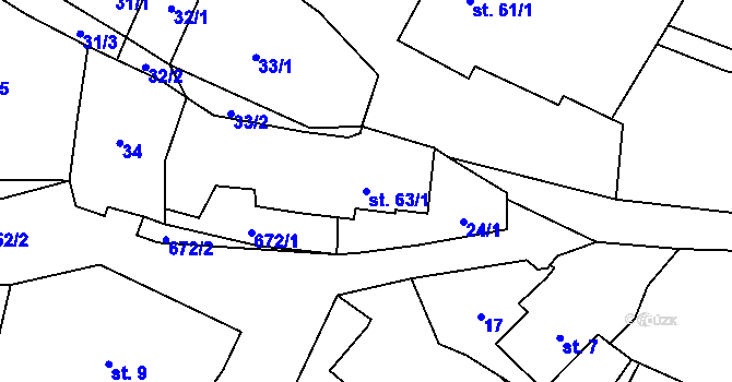 Parcela st. 63/1 v KÚ Věcov, Katastrální mapa