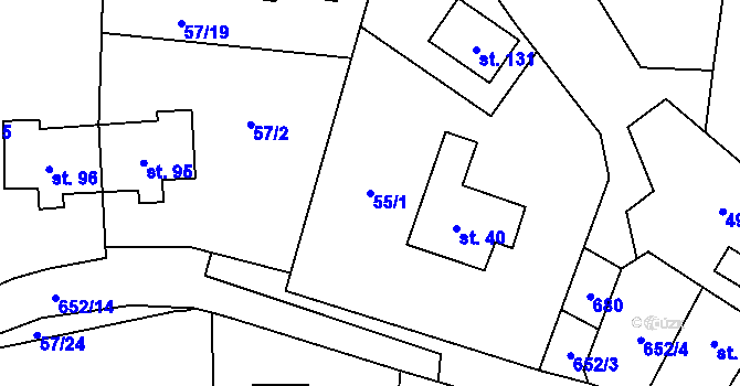 Parcela st. 55/1 v KÚ Věcov, Katastrální mapa