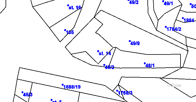 Parcela st. 14 v KÚ Vědlice, Katastrální mapa