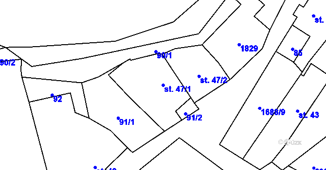 Parcela st. 47/1 v KÚ Vědlice, Katastrální mapa